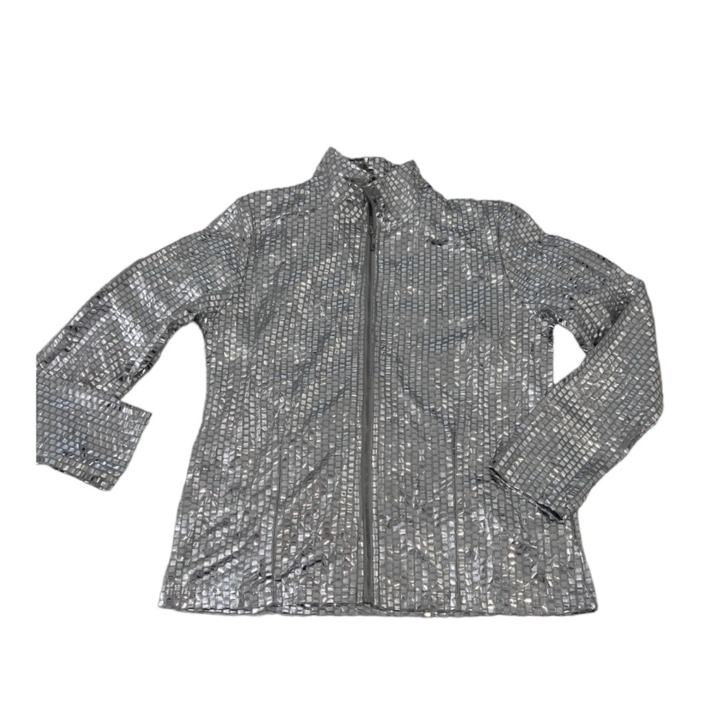 Shiny Shiny Silver Zip Up Jacket View 2